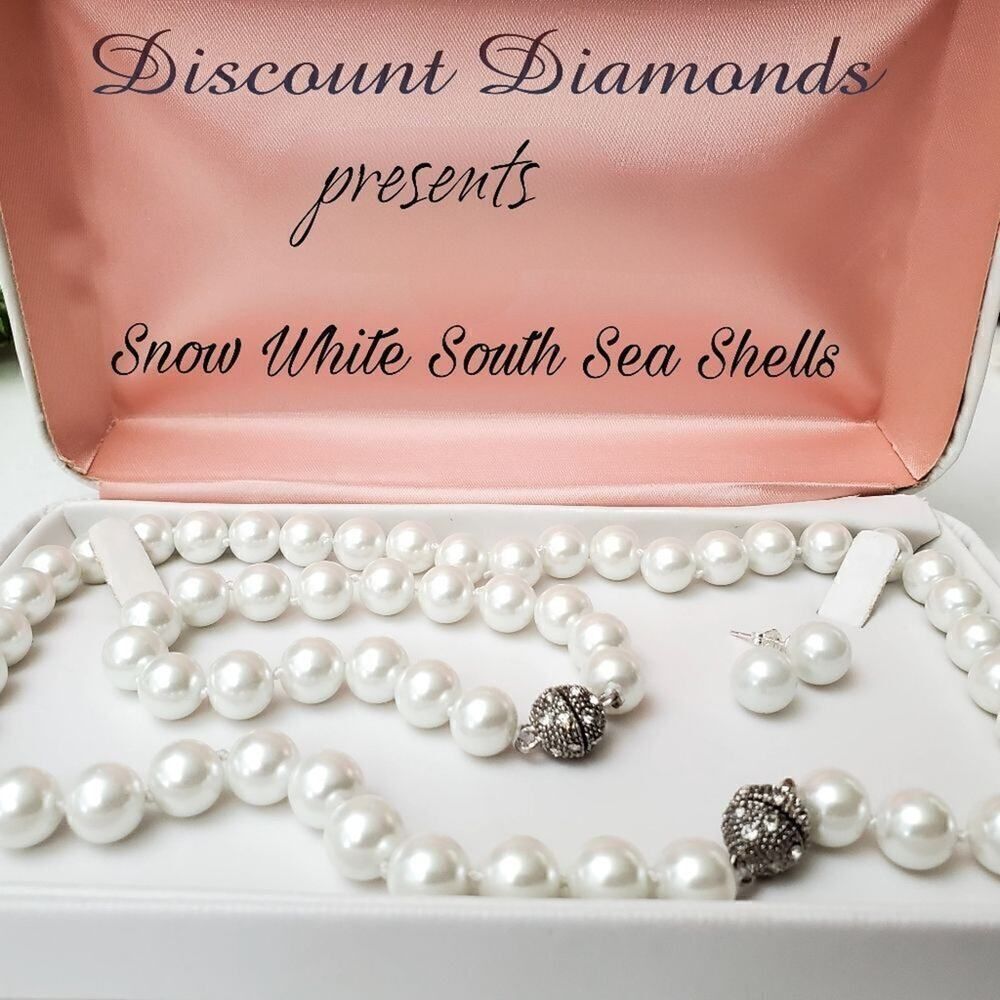 White 10mm South Sea Shell Pearls 4 piece Earrings, Bracelet, & Necklace 925